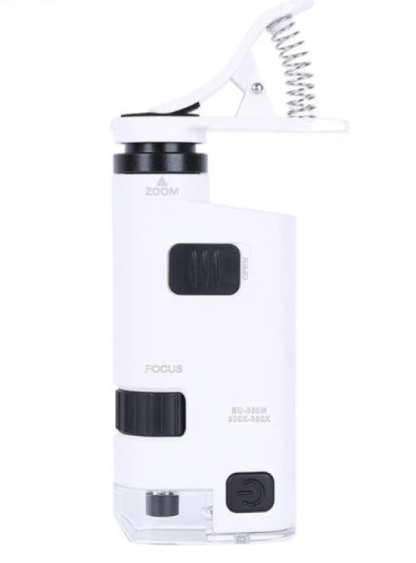 Mikroskop Büyüteç Cam Lensli Telefon Klipsli 300X 350X LED Işıklı