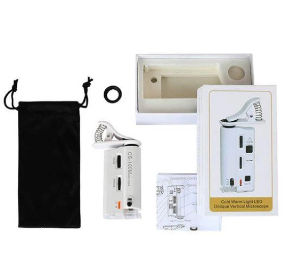 60X 100X UV LED Işıklı Mikroskop Büyüteç Cep Telefon Klipsli - 5