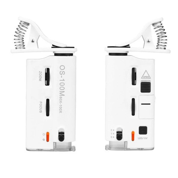 60X 100X UV LED Işıklı Mikroskop Büyüteç Cep Telefon Klipsli - 6