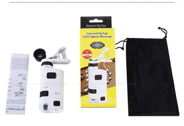 Mikroskop Büyüteç Cam Lensli Telefon Klipsli 300X 350X LED Işıklı - 3