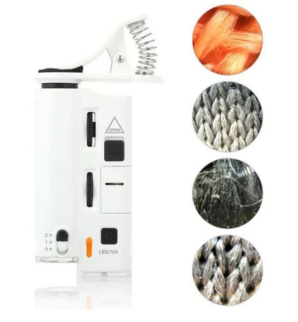 60X 100X UV LED Işıklı Mikroskop Büyüteç Cep Telefon Klipsli - 8