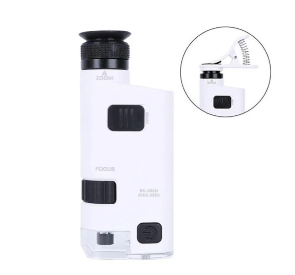 Mikroskop Büyüteç Cam Lensli Telefon Klipsli 300X 350X LED Işıklı - 6