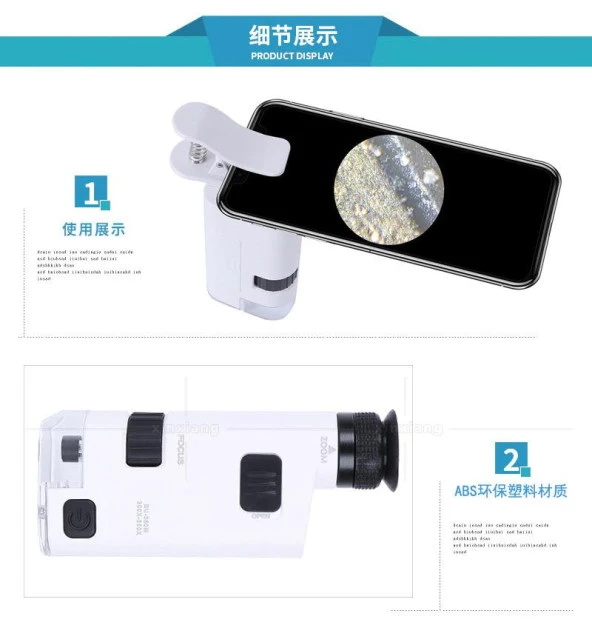 Mikroskop Büyüteç Cam Lensli Telefon Klipsli 300X 350X LED Işıklı - 10