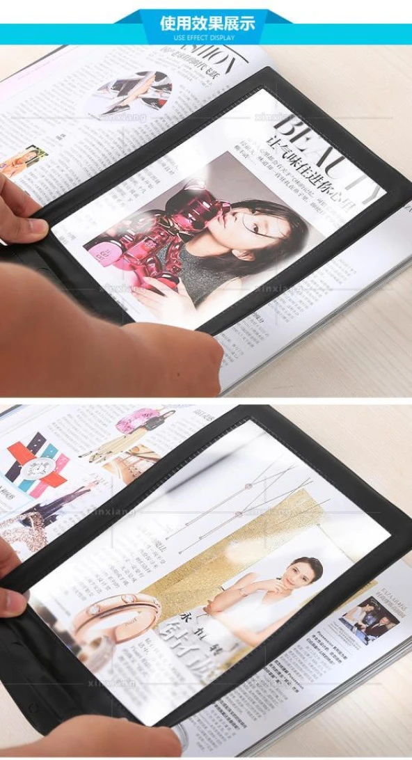 3X Büyüteç A4 Boyutu 30x19,5cm Esnek PVC Plastik Tam Sayfa Okuma - 12