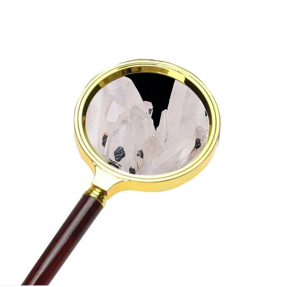 10X 90mm El Büyüteç Sökülebilir Vidalı Yapay Maun Ağacı Sap HD Cam Lens - 2