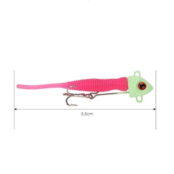 PROFISHER 2 Adet Kurşun Fosforlu Kafa İğneli Silikon Yem 5.5 cm 2.2g - 3