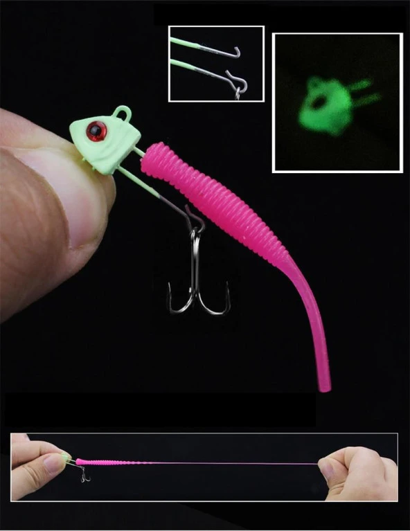 PROFISHER 2 Adet Kurşun Fosforlu Kafa İğneli Silikon Yem 5.5 cm 2.2g - 4
