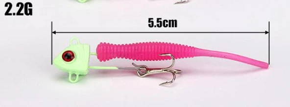 PROFISHER 2 Adet Kurşun Fosforlu Kafa İğneli Silikon Yem 5.5 cm 2.2g - 8