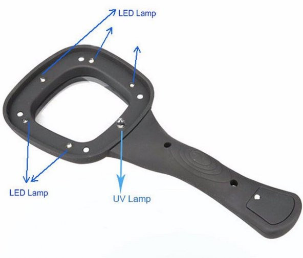 10X HD Lens 55mm 5 LED 1 UV Işıklı Kare El Büyüteç Okuma Kauçuk Çerçeve - 6