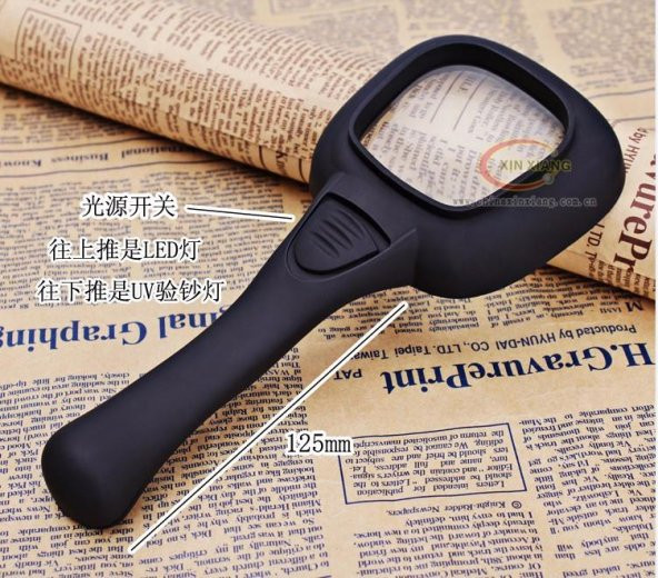 10X HD Lens 55mm 5 LED 1 UV Işıklı Kare El Büyüteç Okuma Kauçuk Çerçeve - 8