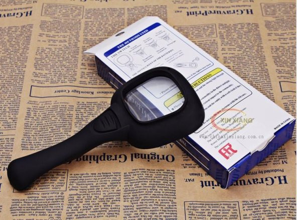 10X HD Lens 55mm 5 LED 1 UV Işıklı Kare El Büyüteç Okuma Kauçuk Çerçeve - 10