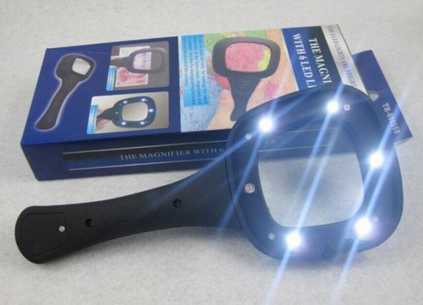 10X HD Lens 55mm 5 LED 1 UV Işıklı Kare El Büyüteç Okuma Kauçuk Çerçeve - 12