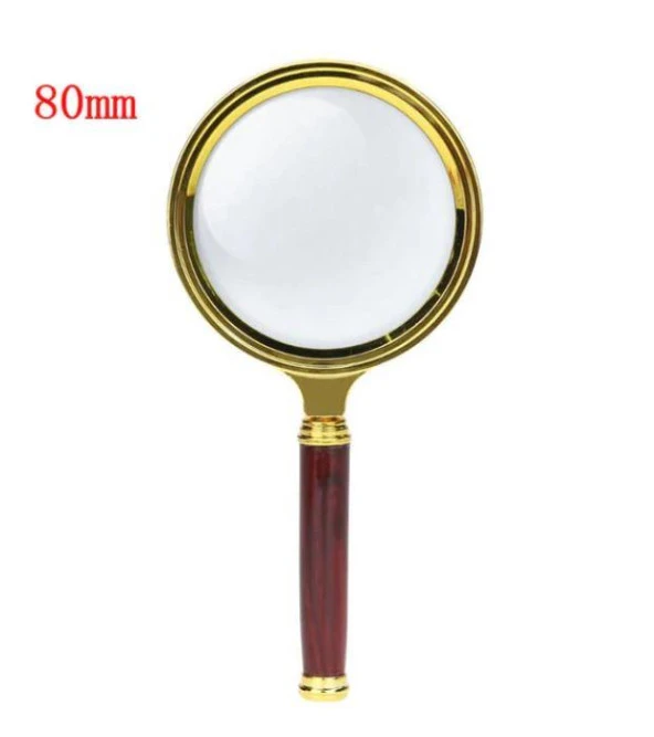 10X 80mm El Büyüteç Sökülebilir Vidalı Yapay Maun Ağacı Sap HD Cam Lens