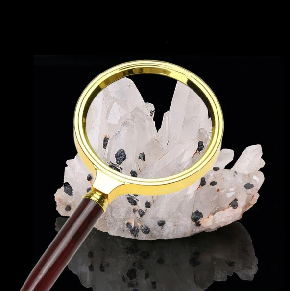 10X 80mm El Büyüteç Sökülebilir Vidalı Yapay Maun Ağacı Sap HD Cam Lens - 2