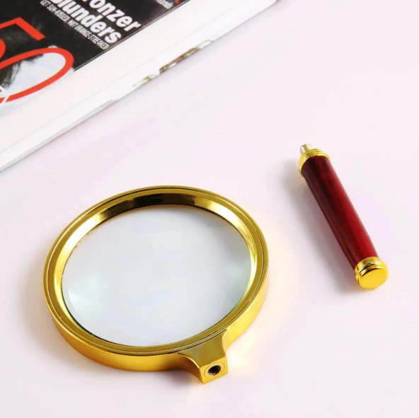 10X 80mm El Büyüteç Sökülebilir Vidalı Yapay Maun Ağacı Sap HD Cam Lens - 7