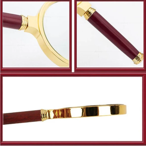 10X 80mm El Büyüteç Sökülebilir Vidalı Yapay Maun Ağacı Sap HD Cam Lens - 8