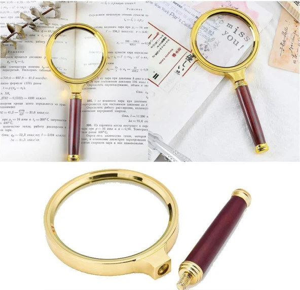 10X 80mm El Büyüteç Sökülebilir Vidalı Yapay Maun Ağacı Sap HD Cam Lens - 9