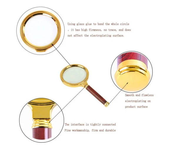 10X 80mm El Büyüteç Sökülebilir Vidalı Yapay Maun Ağacı Sap HD Cam Lens - 10