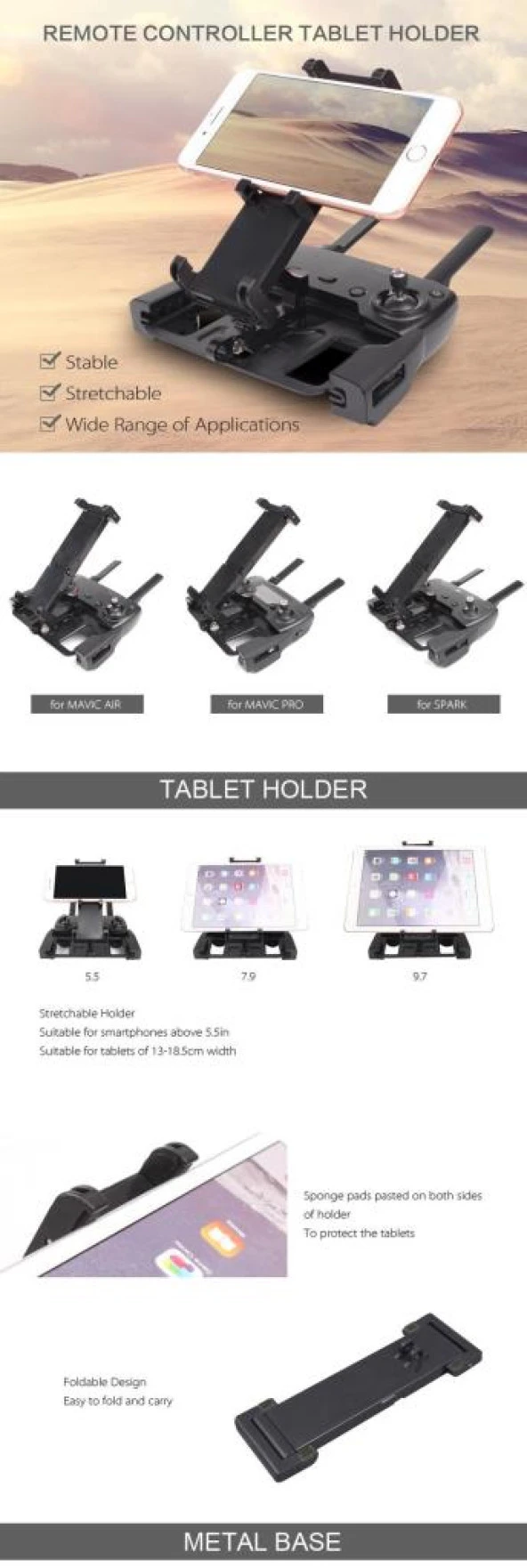 DJI Mavic 2 Pro Uzaktan Kumanda Telefon/ Tablet Tutucu Braket - Resim 11