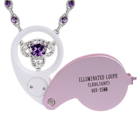 40X Katlanır Büyüteç 22mm Cam Lens 2 Led Işıklı Aluminyum Aalaşım Lüp