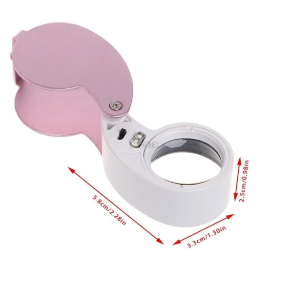 40X Katlanır Büyüteç 22mm Cam Lens 2 Led Işıklı Aluminyum Aalaşım Lüp - 2