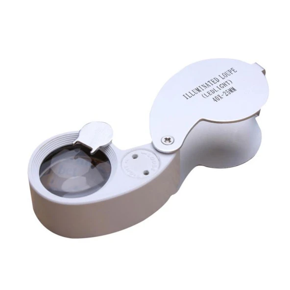 40X Katlanır Büyüteç 22mm Cam Lens 2 Led Işıklı Aluminyum Aalaşım Lüp - 10
