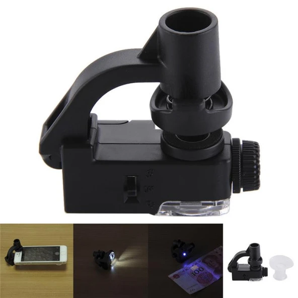 90X Makro Lens Büyüteç Optik Zoom Mikroskop Telefon Klipsli UV LED Işıklı - 2