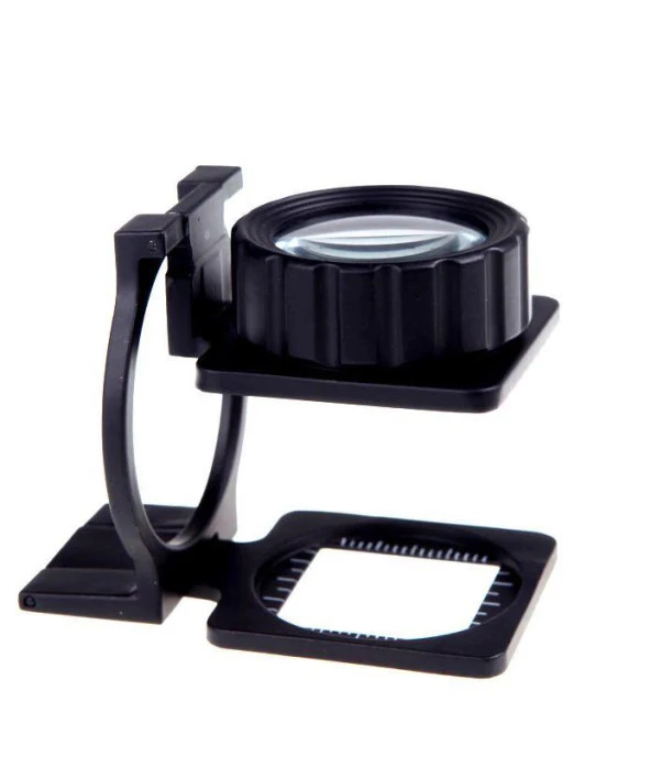 15X Lüp Kumaş Büyüteç Optik Cam Lens Ölçekli Metal Siyah Renk Üç Eklem Katlanır - 2