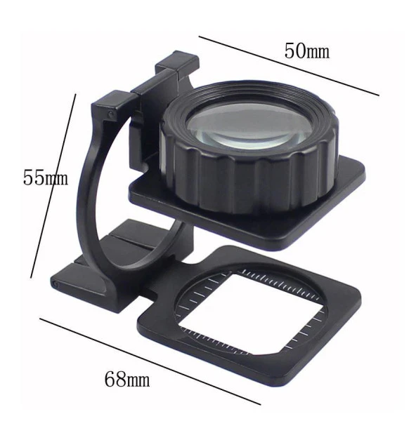 15X Lüp Kumaş Büyüteç Optik Cam Lens Ölçekli Metal Siyah Renk Üç Eklem Katlanır - 4