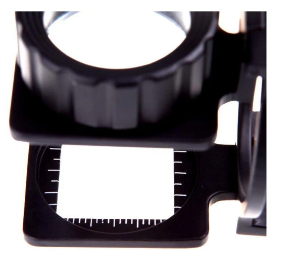 15X Lüp Kumaş Büyüteç Optik Cam Lens Ölçekli Metal Siyah Renk Üç Eklem Katlanır - 7