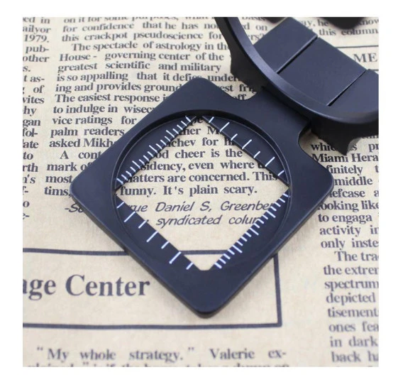 15X Lüp Kumaş Büyüteç Optik Cam Lens Ölçekli Metal Siyah Renk Üç Eklem Katlanır - 9