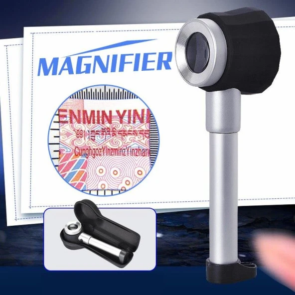 10X Optik Ölçekli Metal El Büyüteç Cam Lens 3 LED Işıklı Fermuarlı EVA Çantalı - 9