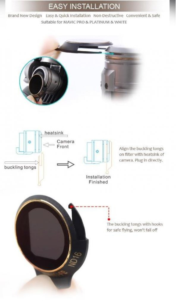 DJI Mavic Pro Alpine White Kamera İçin Kızaklı Optik Lens 6 lı Filtre Set MCUV + CPL + ND4-8-16-ND32 - Resim 8