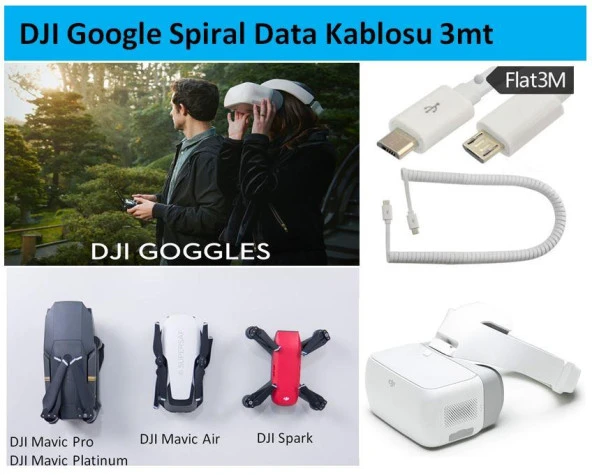 DJI Google Veri ve Şarj Kablosu 3mt USB 2.0 Spiral Coiled Kablosu Mikro 5pin ürün görseli