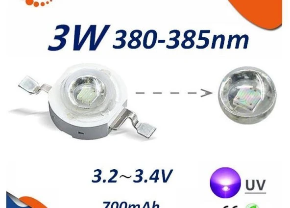 3W UV Boncuk Power Led 380-385nm 700 mAh Ø 8mm 3.2-3.4V - 7