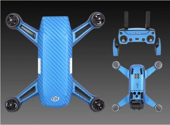 Dji Spark için Mavi Karbon Grafik Su Geçirmez PVC Cilt Çıkartma Seti