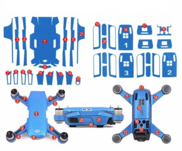 Dji Spark için Mavi Karbon Grafik Su Geçirmez PVC Cilt Çıkartma Seti - Resim 2