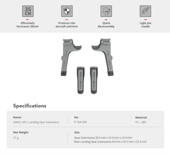 DJI Mavic Air 2 Yükseltilmiş Güvenli İniş Ayağı Seti Pgytech - Resim 2