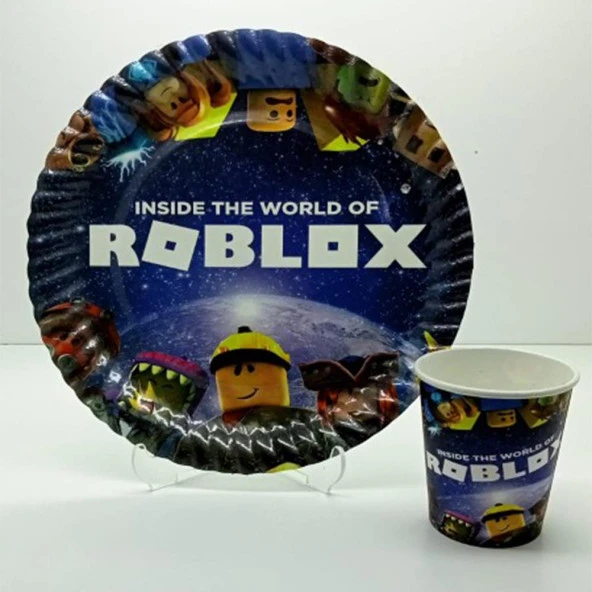 Roblox Temalı Karton Tabak Bardak Seti - 8 Adet