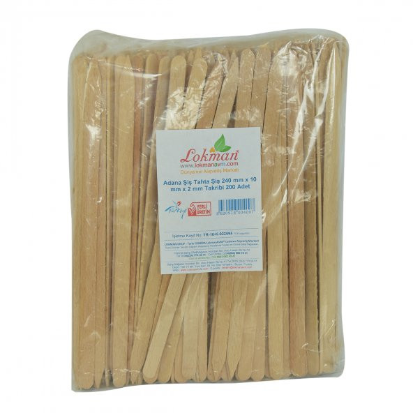 Adana Şiş Tahta Şiş 240 mm x 10 mm x 2 mm Takribi 200 Adet 1 Paket