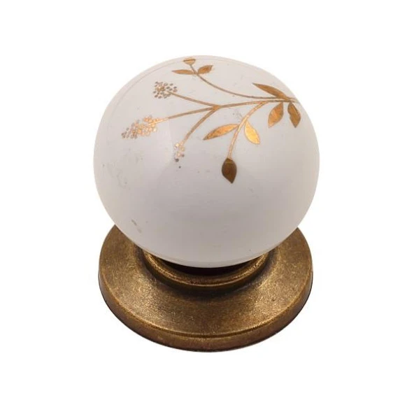 Sude Porselen Kulp Antik Altın Çiçekli Düğme (2 Adet)