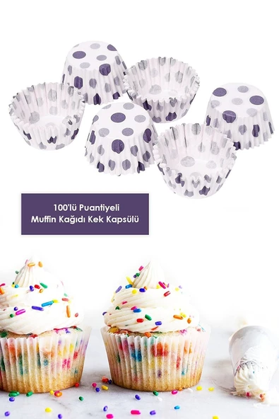 100 Adet Puantiyeli Kağıt Kek Kapsülü Muffin Cupcake Kek Kapsülü