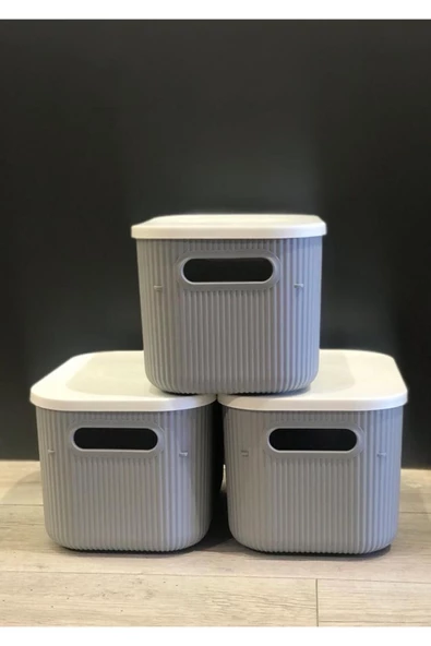 3 Adet Storage 6lt Gri Çok Amaçlı Dolap Içi Düzenleyici Kapaklı Kutu, Dekoratif Saklama Kutusu - 5