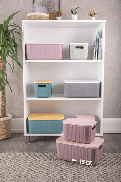 2 Adet Storage 13 Lt Mor Çok Amaçlı Dolap Içi Düzenleyici Kapaklı Kutu Dekoratif Kutu - 5