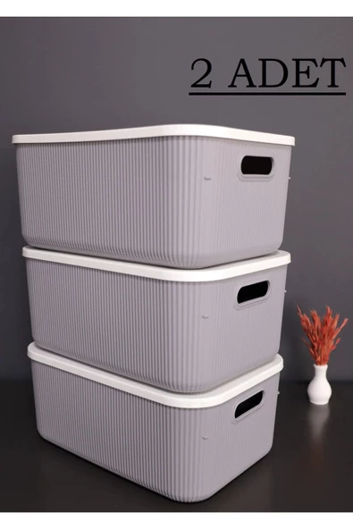 2 Adet Storage 13 Lt Gri Çok Amaçlı Dolap Içi Düzenleyici Kapaklı Kutu Bot Kutusu - 2