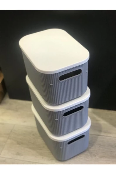3 Adet Storage 6lt Gri Çok Amaçlı Dolap Içi Düzenleyici Kapaklı Kutu, Dekoratif Saklama Kutusu - 3