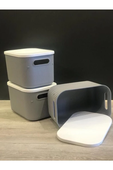 3 Adet Storage 6lt Gri Çok Amaçlı Dolap Içi Düzenleyici Kapaklı Kutu, Dekoratif Saklama Kutusu - 4
