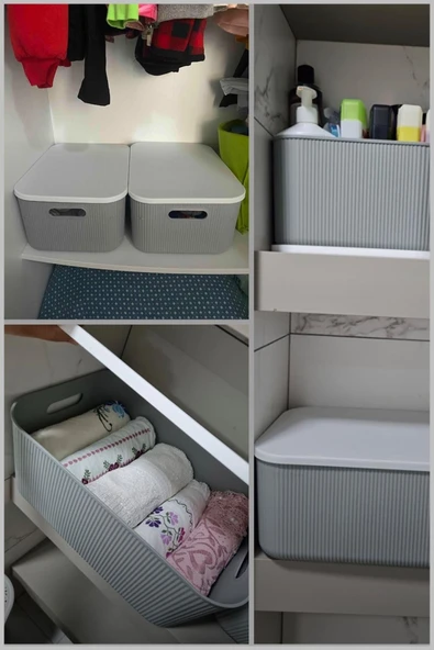 2 Adet Storage 13 Lt Gri Çok Amaçlı Dolap Içi Düzenleyici Kapaklı Kutu Bot Kutusu - 6
