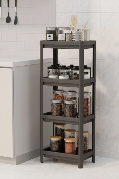 4 Katlı Banyo Raf Ünitesi Siyah Banyo Düzenleyici Şampuanlık Havluluk Dolap - 2