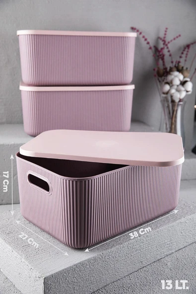 2 Adet Storage 13 Lt Mor Çok Amaçlı Dolap Içi Düzenleyici Kapaklı Kutu Dekoratif Kutu - 6